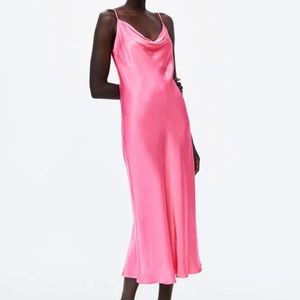 Zara Pink Silk Midi Slip Dress Size Medium